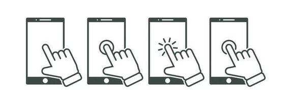 Hand cursor click on the smartphone icon vector illustration