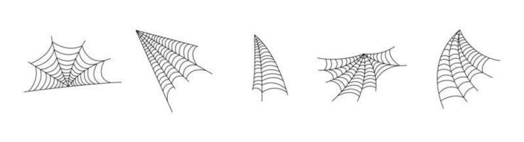 Hand drawn spider web icon set isolated on white. Black halloween cobweb vector illustration