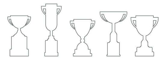 Line trophy cup collection. Championship prize element for games and app vector