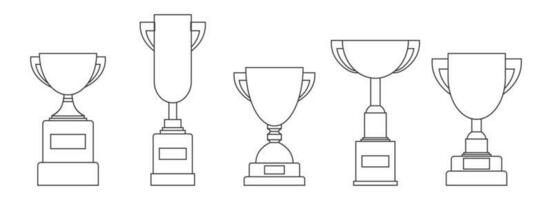 Line trophy cup collection. Championship prize element for games and app vector