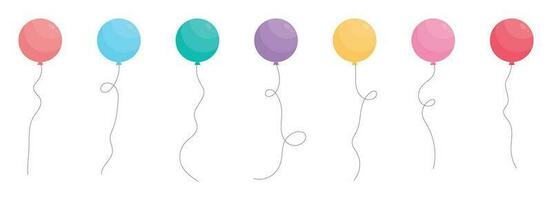 Set of colored party balloons tied with strings. Vector illustration in cartoon style