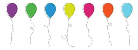 Set of colored party balloons tied with strings. Vector illustration in cartoon style