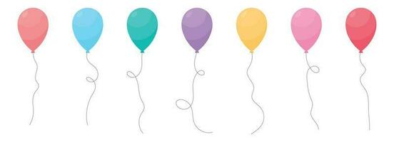 Set of colored party balloons tied with strings. Vector illustration in cartoon style