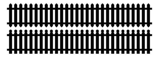 Set of fence silhouette in flat style vector illustration. Black fence isolated on white