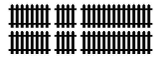 Set of fence silhouette in flat style vector illustration. Black fence isolated on white