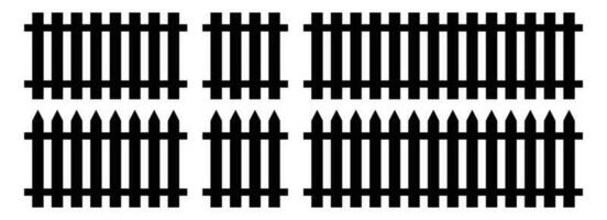 Set of fence silhouette in flat style vector illustration. Black fence isolated on white