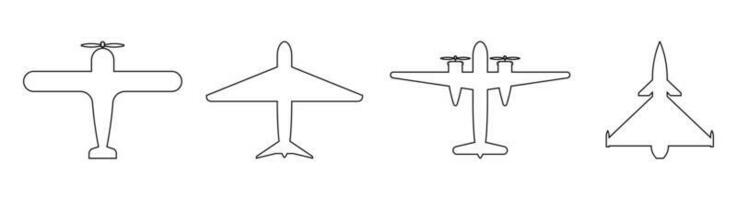 Top view of line plane icon set. Vector illustration isolated on white