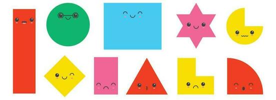 Cartoon geometric shape with emotions vector illustration collection