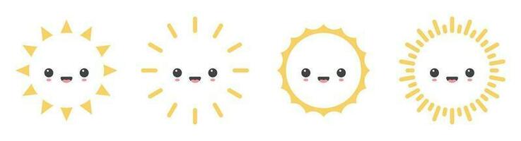 Cartoon sun icon with facial expression vector illustration isolated on white