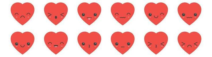 Cartoon heart shape emoji with different mood vector illustration collection