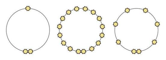 Circle frame decoration element with flowers vector set