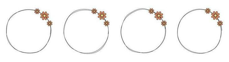 Hand drawn circle frame decoration element with flowers clip art vector