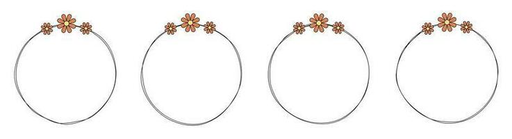 Hand drawn circle frame decoration element with flowers clip art vector