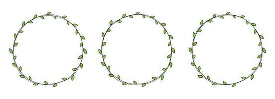 Hand drawn circle frame decoration element with leaves clip art vector