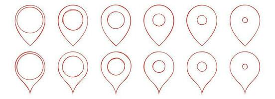 Hand drawn map pointer pin vector set