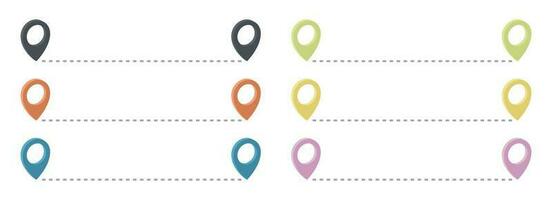 Route icon with pointer pin and dotted path vector set