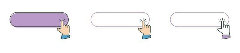 Click cursor icon with click here button vector set. Action button with mouse click