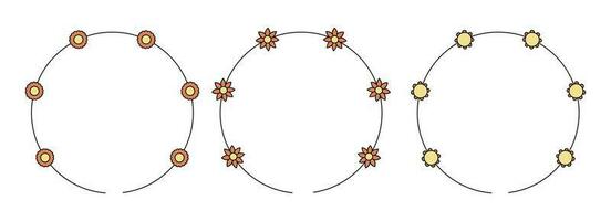 Circle frame decoration element with flowers vector set