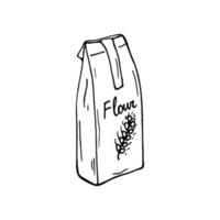Pack of flour illustration. Hand drawn flour bag vector. Ingredient for baking. Isolated illustration on white. vector