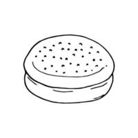 Hand-drawn round Hamburger bun with seeds. vector