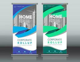 roll up business brochure flyer banner design vertical template vector, cover presentation abstract geometric background, modern publication x-banner and flag-banner, rectangle size. red , blue, green vector