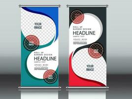 roll up business brochure flyer banner design vertical template vector, cover presentation abstract geometric background, modern publication x-banner and flag-banner, rectangle size. red , blue, green vector