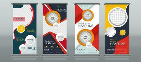 roll up business brochure flyer banner design vertical template vector, cover presentation abstract geometric background, modern publication x-banner and flag-banner, rectangle size. red , blue, green vector