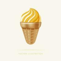 3D yellow ice cream cones. Vector Illustration in cartoon minimal 3D style