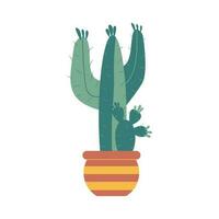 Hand drawn cacti flower, tropical green leaves. vector