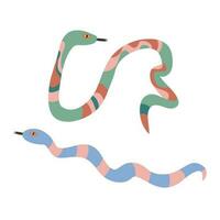 Cartoon snakes wildlife reptiles exotic poisoned animals flat vector illustration.