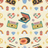 Retro summer pattern with groovy Vintage elements. vector