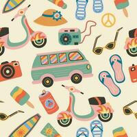Retro summer pattern with groovy Vintage elements. vector