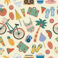 Retro Seamless Pattern with Vintage Van, Motor scooter, exotic vector