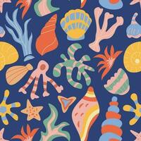 Retro summer pattern with marine theme sea shells vector