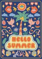 Retro Summer Poster. Summer party design template vector illustration.