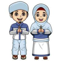 Happy couple muslim kids cartoon vector