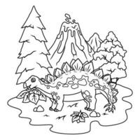 hand drawn of Stegosaurus line art vector