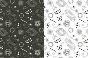 Seamless pattern of geometric frame shapes and grids Retro-futuristic set. Abstract vector illustration.