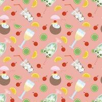 Colorful seamless pattern of refreshing drinks with fruits and berries. Vector illustration