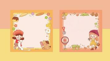 Lovely girl cartoon frame sticky note pad vector