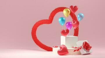 Happy Valentine Day. hearts fluffy on 3d podium photo