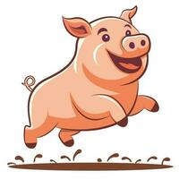 pig flat cartoon, farm logo design vector