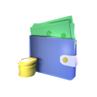 3D money wallet icon rendered isolated on the transparent background png