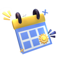 3D summer calender icon rendered isolated on the transparent background. Simple and elegant objects for your design. png