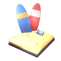 3D summer surfing board icon rendered isolated on the transparent background. Simple and elegant objects for your design. png