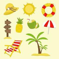 9 summer icon illustrations set isolated on the colored background vector