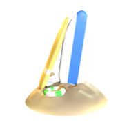 3D surfing board icon summer rendered isolated on the transparent background. Simple and elegant object for your design. png