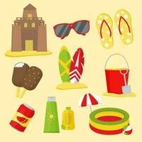 9 summer icon illustrations set isolated on the colored background vector