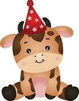 Adorable cow with party hat on head vector