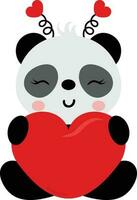 linda enamorado panda sentado con rojo corazón vector